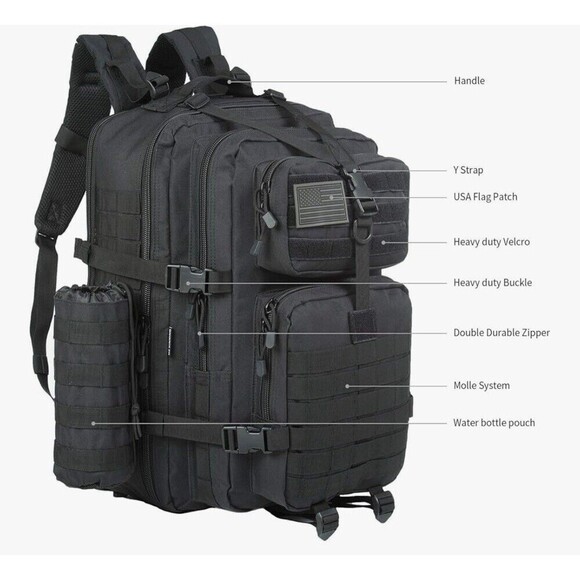 New Tactical Backpack 64L Expandable Black Military Nylon - Picture 4 of 6